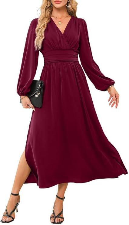 XP Curved Sleeve Side Slit Elegant Long Dress